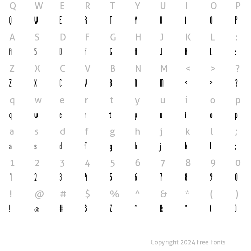 Character Map of PfeifferTall Regular