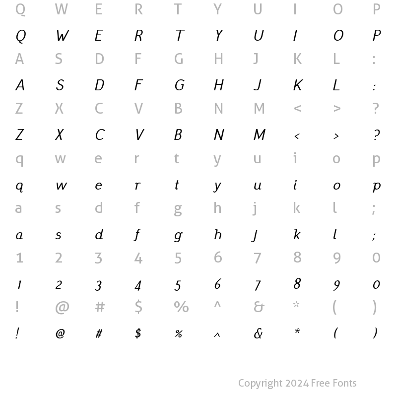 Character Map of Pfennig Italic