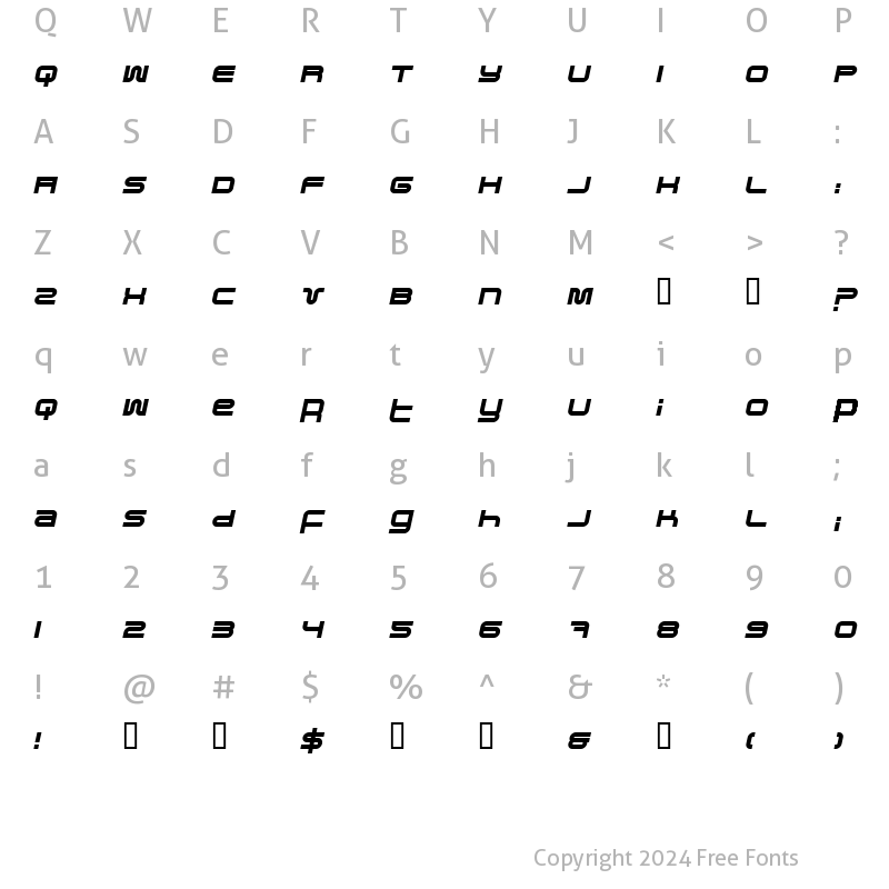 Character Map of Pfuk Italic