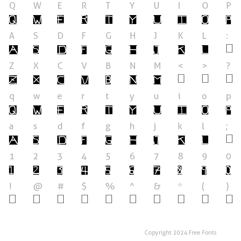 Character Map of Pfvvbf7 inverted verybadfont7