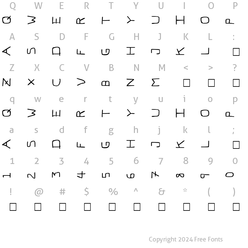 Character Map of Pfvvbf7s erybadfont7 sideways