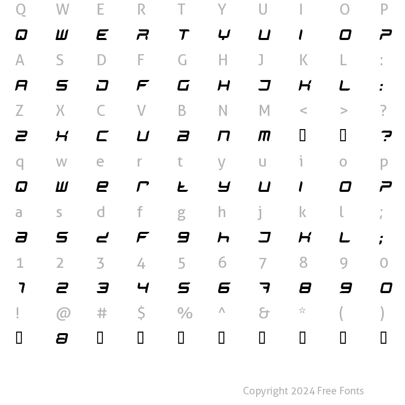 Character Map of Phantom Italic