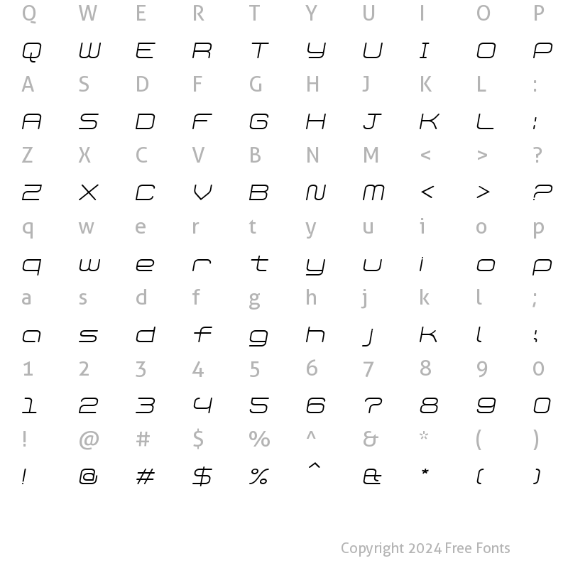 Character Map of PhantomLight Italic Regular