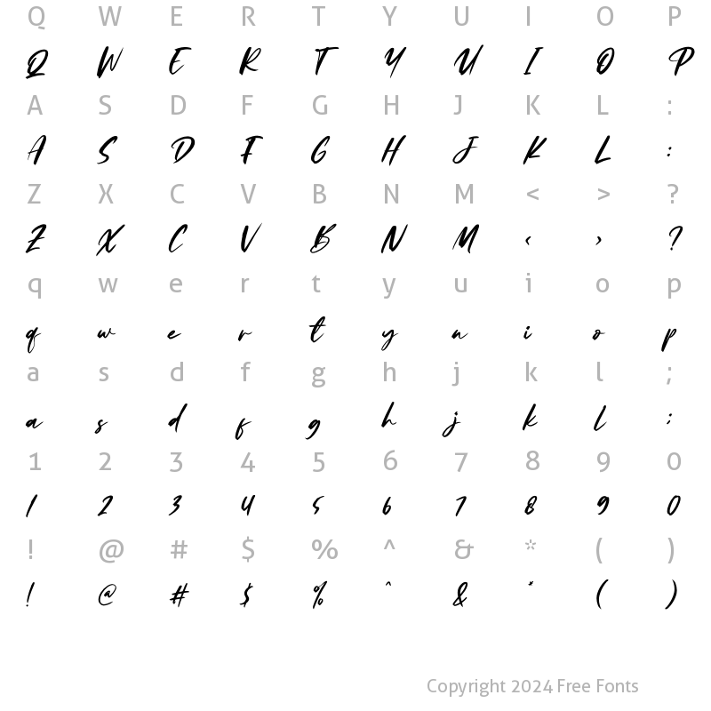 Character Map of Pharllos Italic