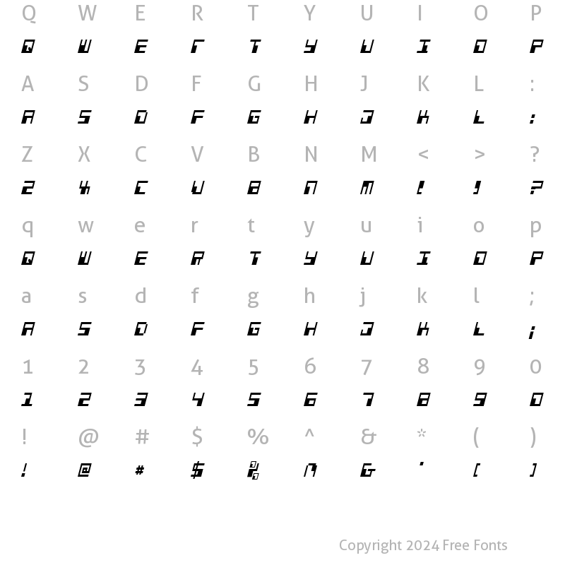 Character Map of Phaser Bank Condensed Italic Condensed Italic