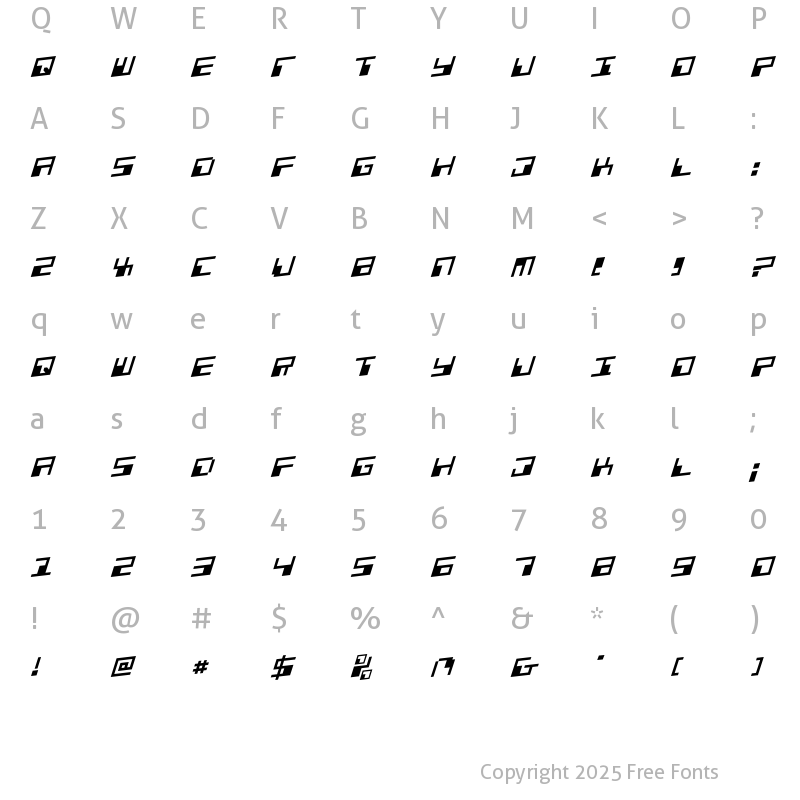 Character Map of Phaser Bank Rotalic Regular