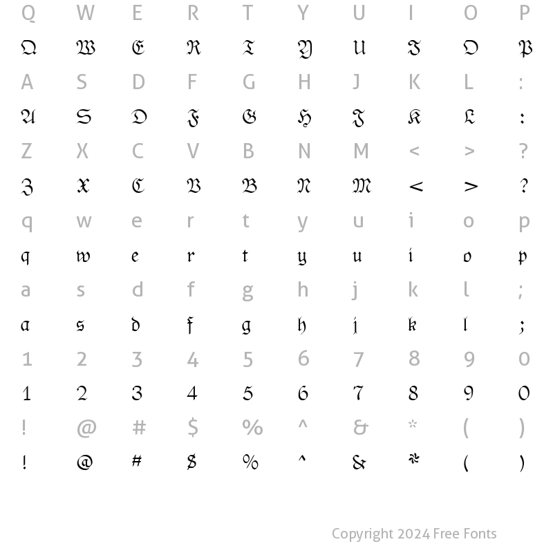 Character Map of PhederFrack Regular