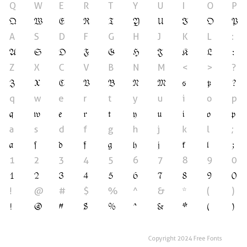 Character Map of PhederFrackDtsh Regular