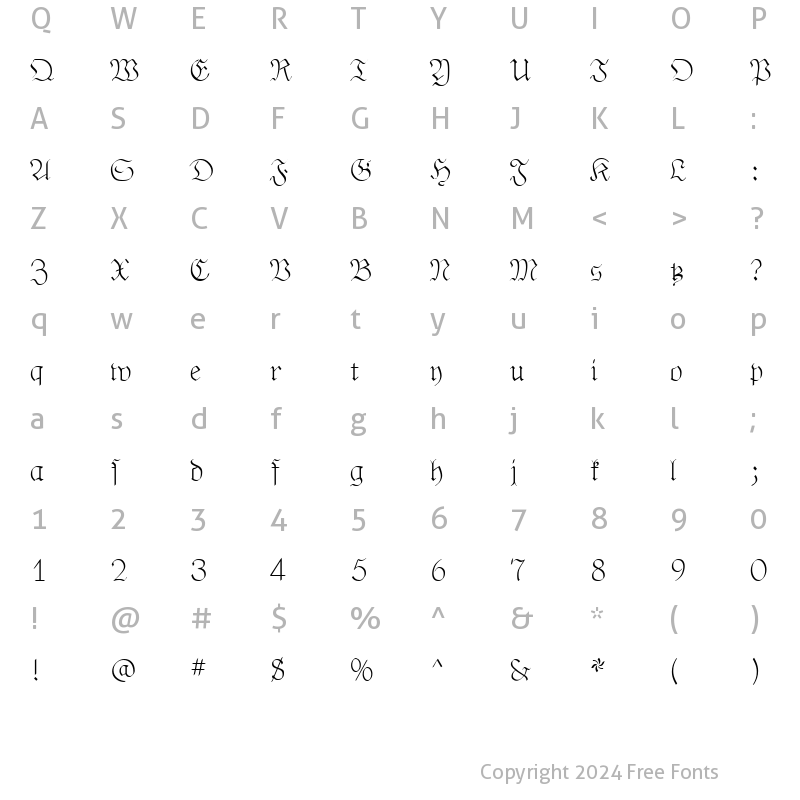 Character Map of PhederFrackDtshThin Regular