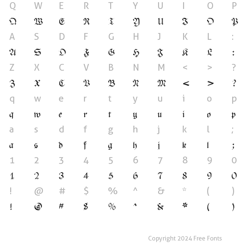 Character Map of PhederFrackShadowed Regular