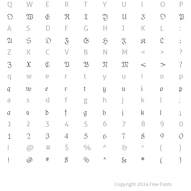 Character Map of PhederFrackThin Regular