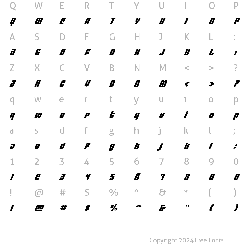 Character Map of Philadelphia Exp Italic Exp Italic