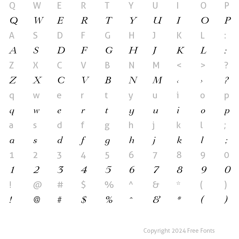 Character Map of PhillipBecker Italic