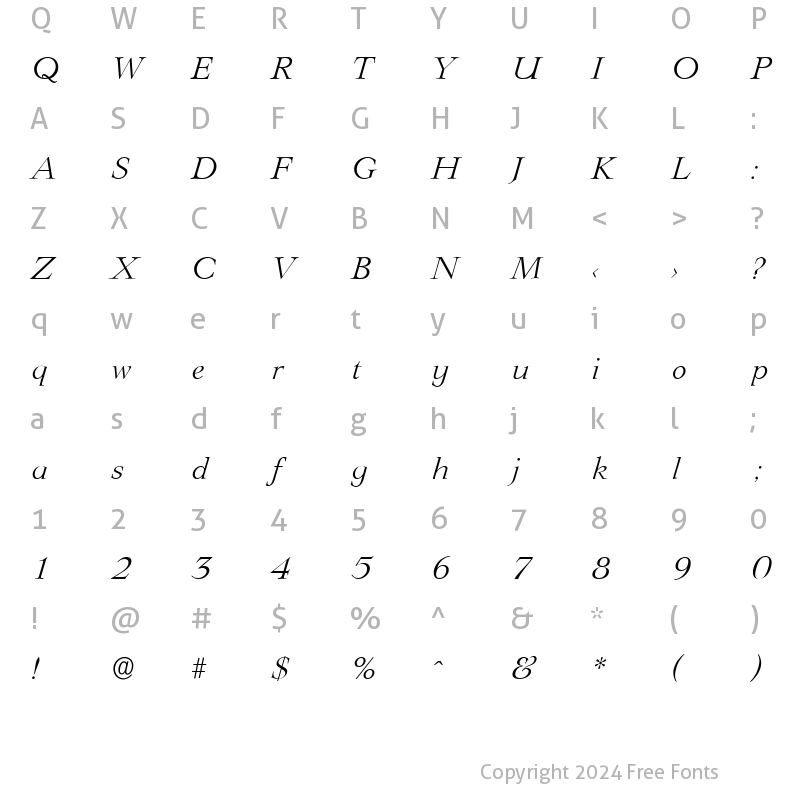 Character Map of PhillipBecker-Light Italic