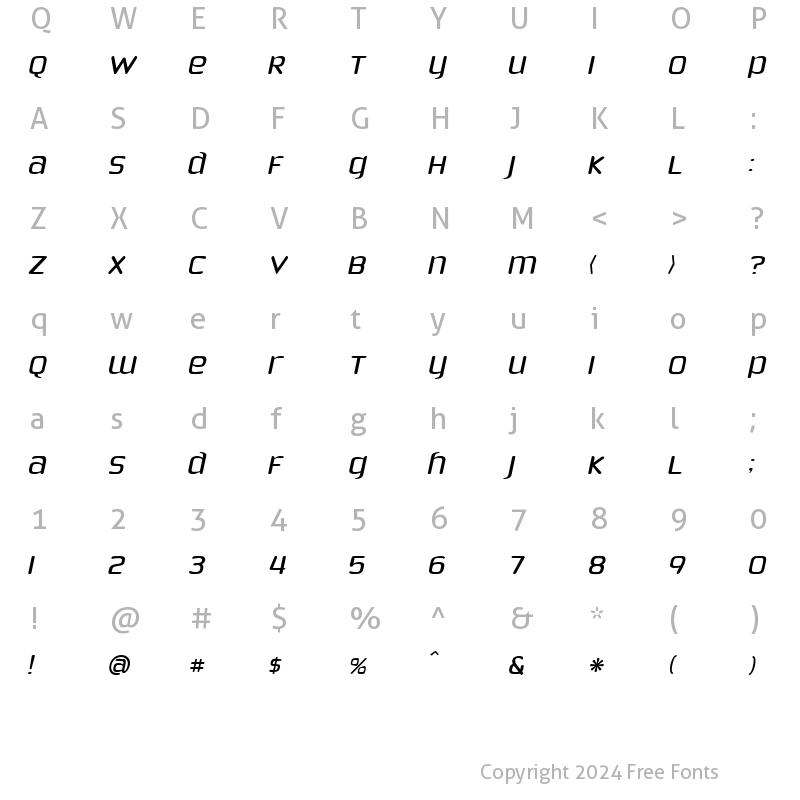 Character Map of Phoenix Sans Italic