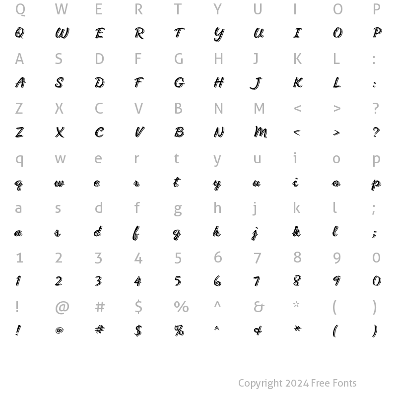 Character Map of PhoenixScript Upr 'Shadowed' Regular