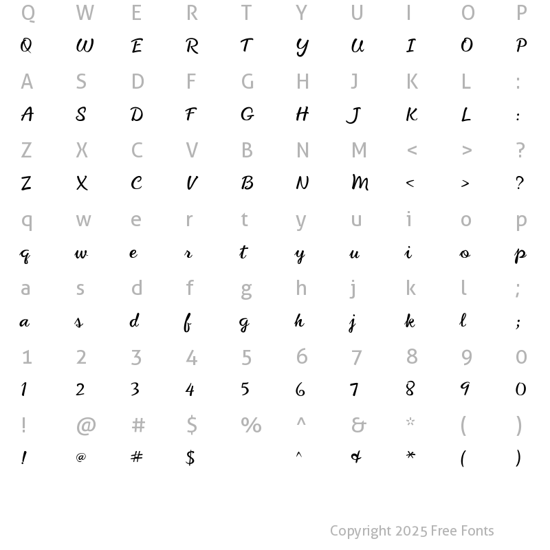 Character Map of PhoenixScriptFLF Medium