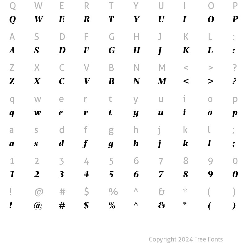 Character Map of Photina MT Std Bold Italic