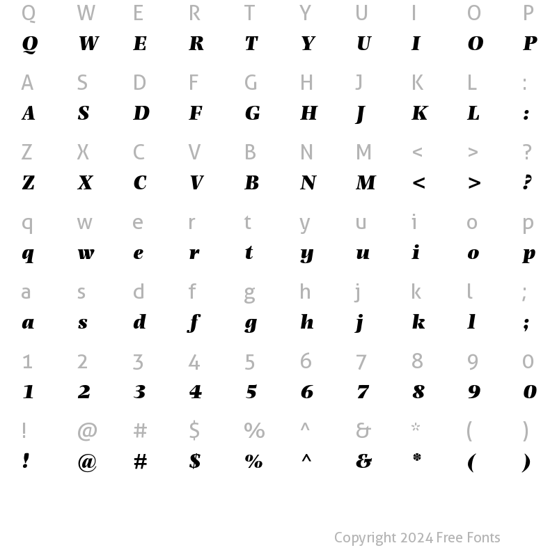 Character Map of Photina MT Std Ultra Bold Italic