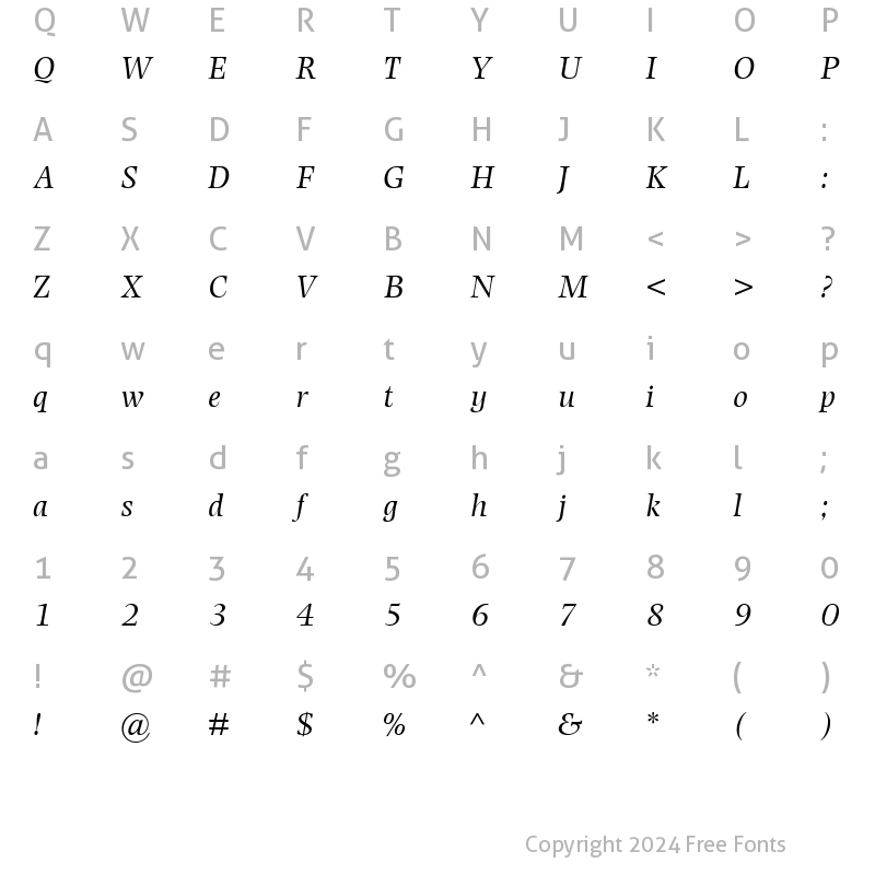 Character Map of PhotinaMT RomanItalic