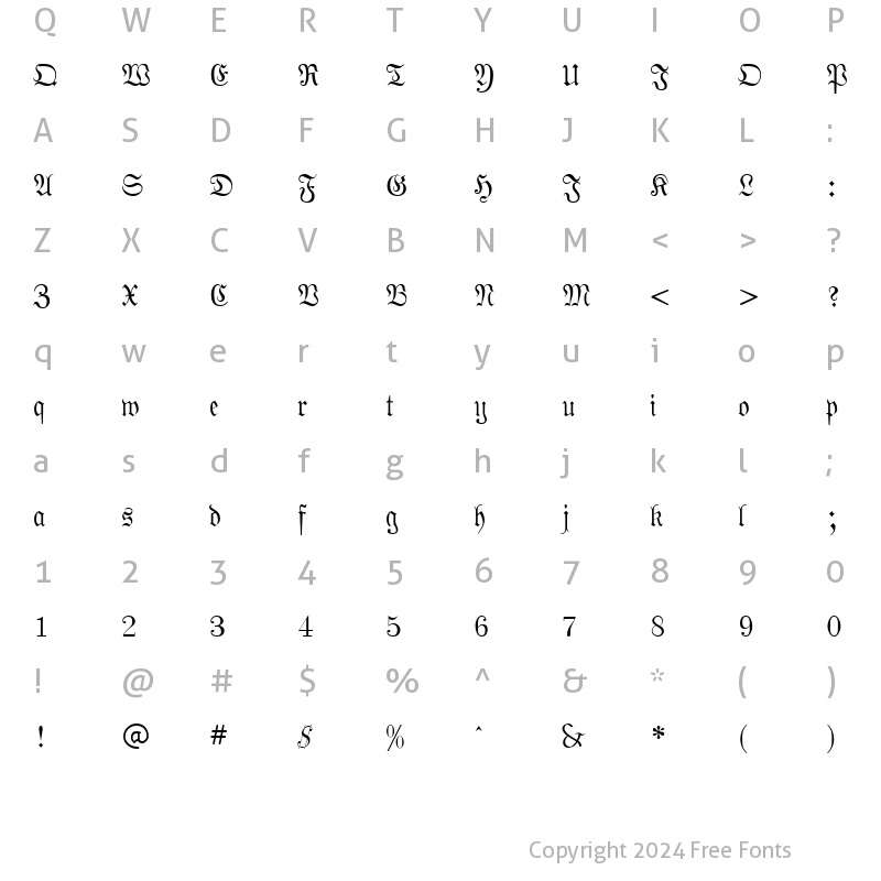 Character Map of Phraxtured Regular