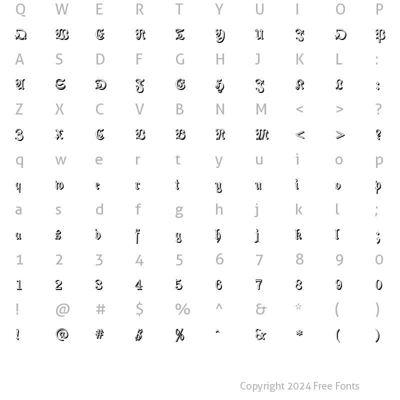 Character Map of PhraxturedShadowed Regular