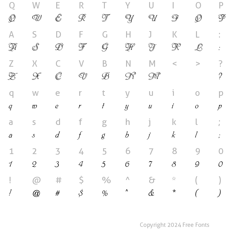 Character Map of Phyllis CG Initials Regular