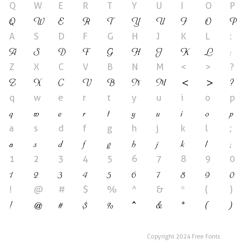 Character Map of Phyllis Italic