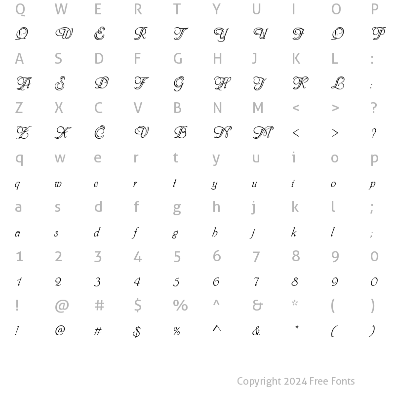 Character Map of PhyllisSwash Regular