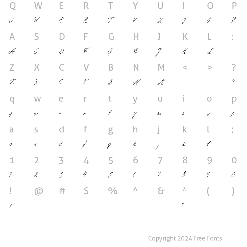 Character Map of Pia Script Regular