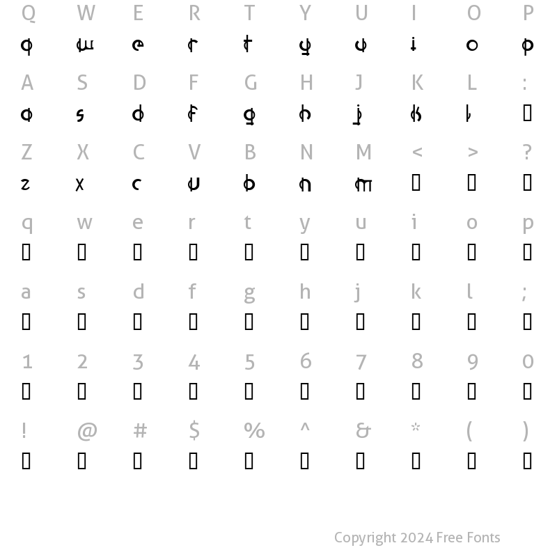 Character Map of Pianissimo Regular