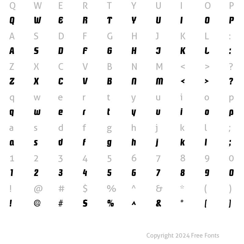 Character Map of Piazza SF Bold Italic