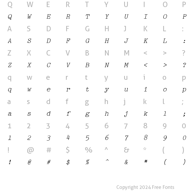 Character Map of Pica Italic