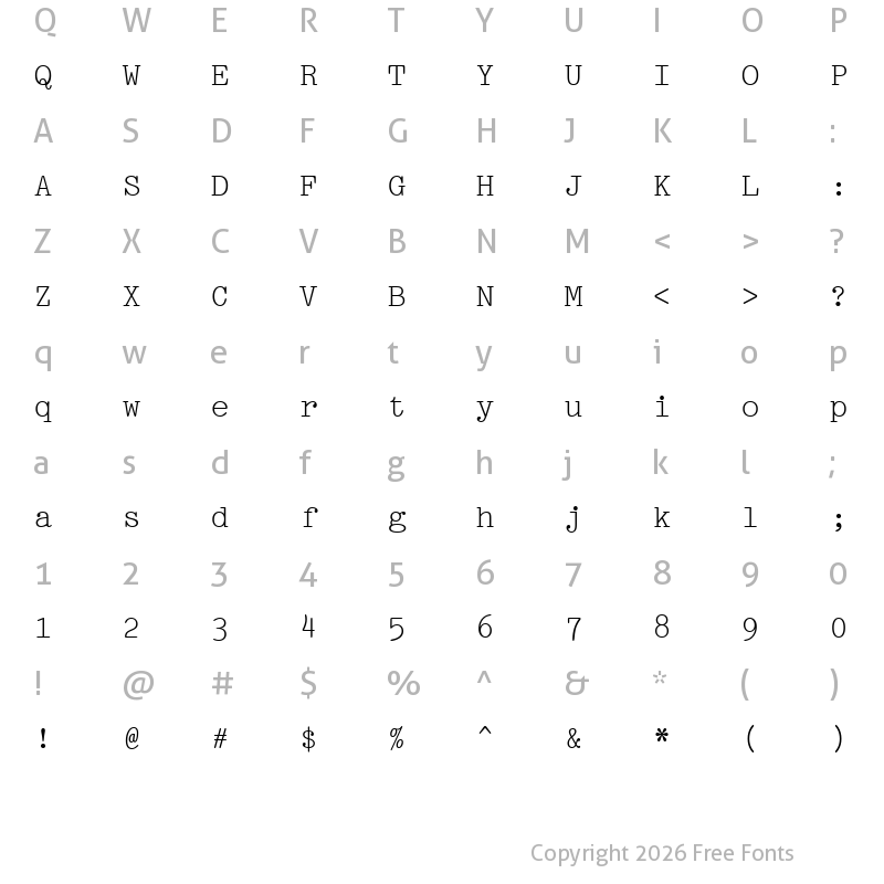 Character Map of Pica10 BT Roman