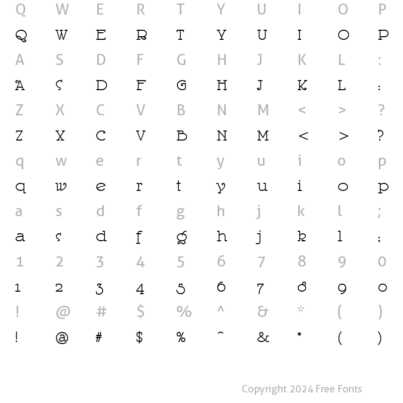 Character Map of Picayune Intelligence BT Roman