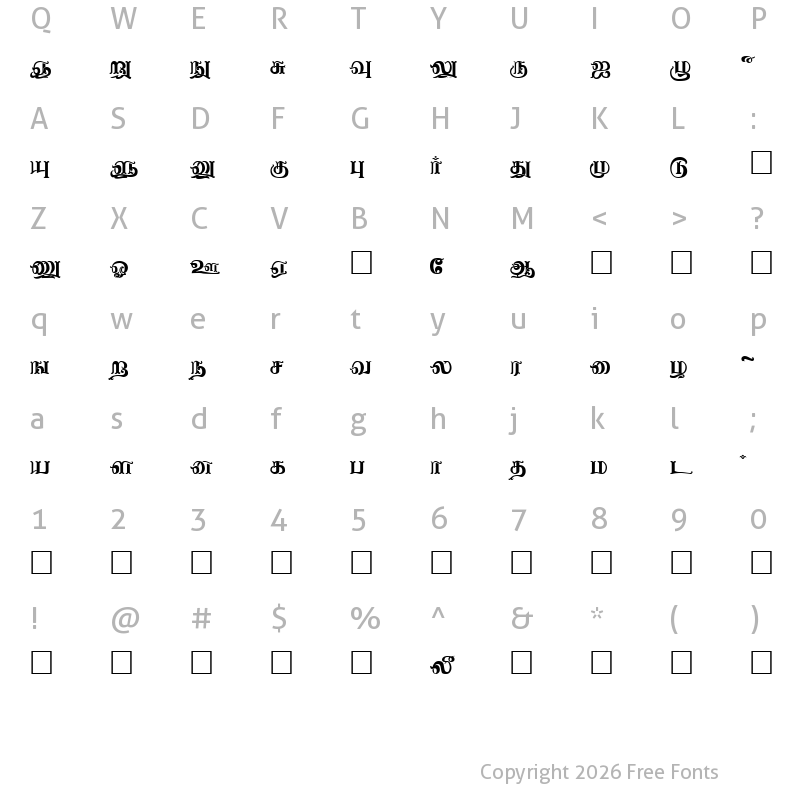 Character Map of Pichchaikari Regular