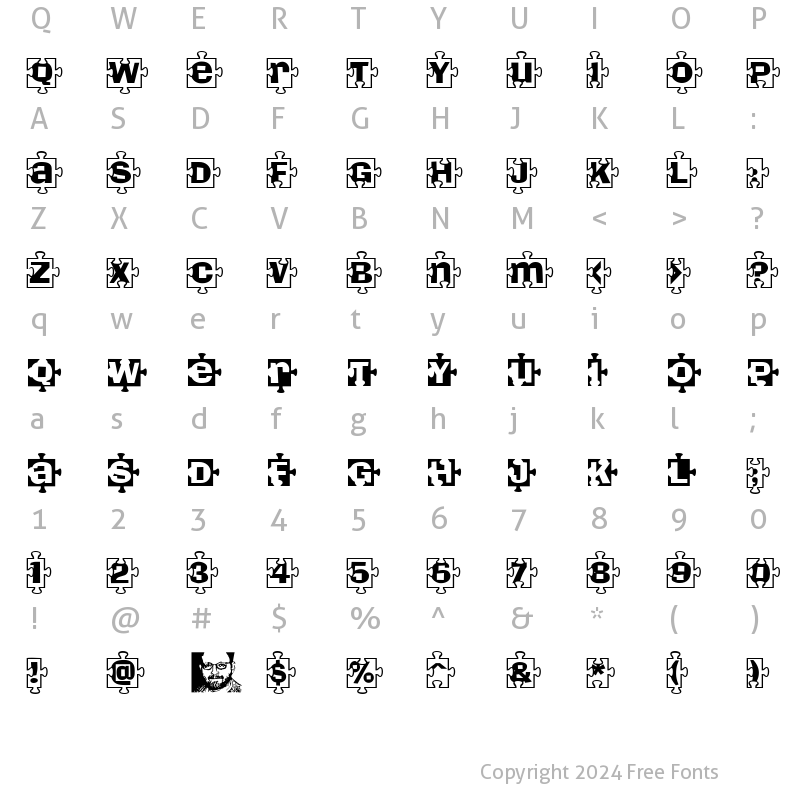 Character Map of PiecesBW Regular