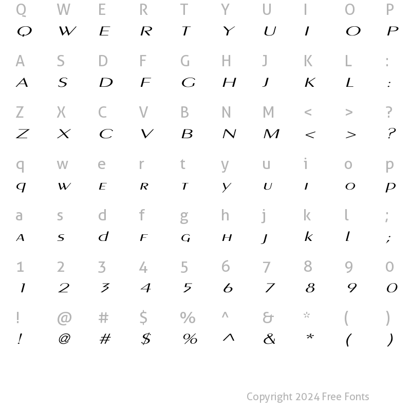 Character Map of PigNoseTyp Italic Italic