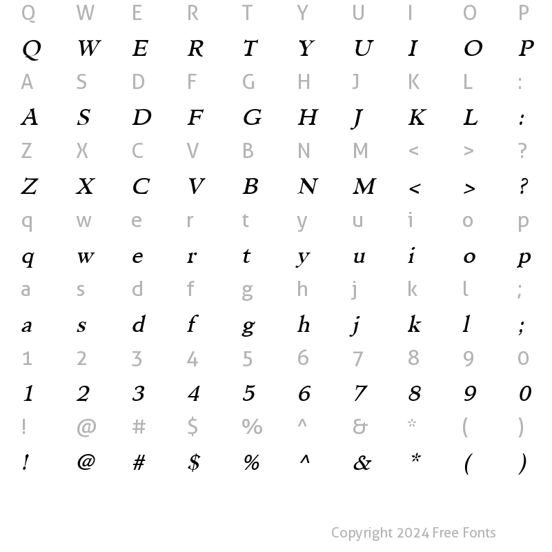 Character Map of Pilgrim Italic