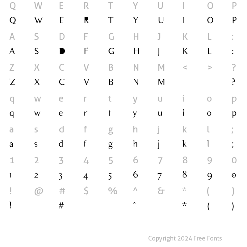 Character Map of Pilgrim Regular