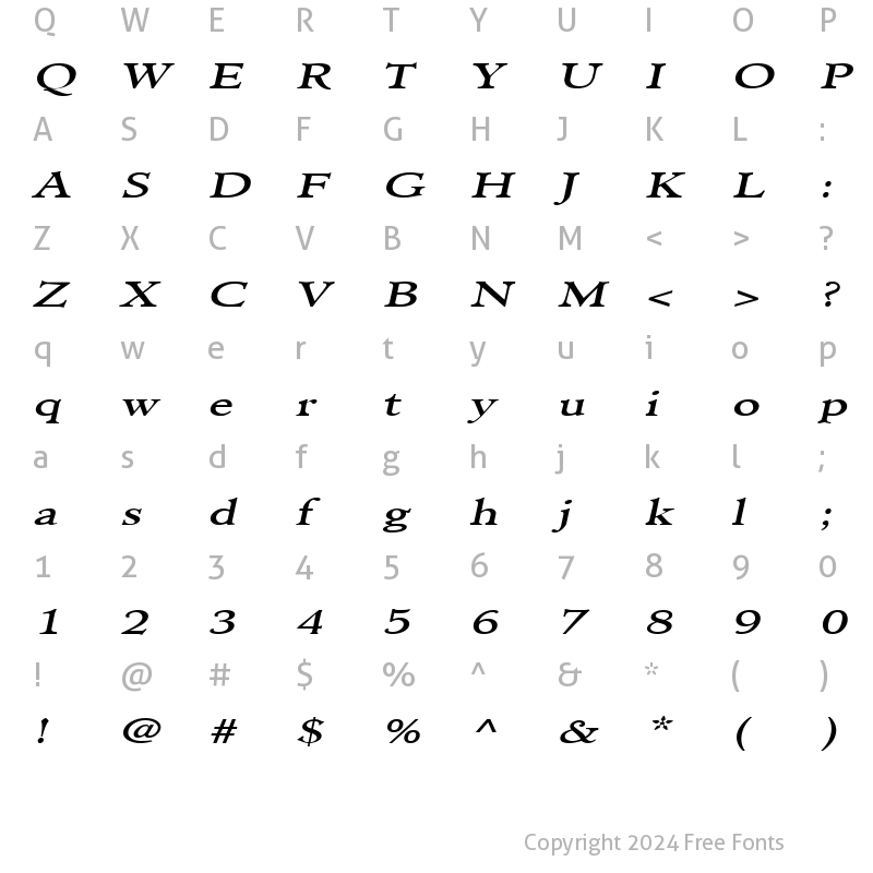 Character Map of PilgrimExtended Italic