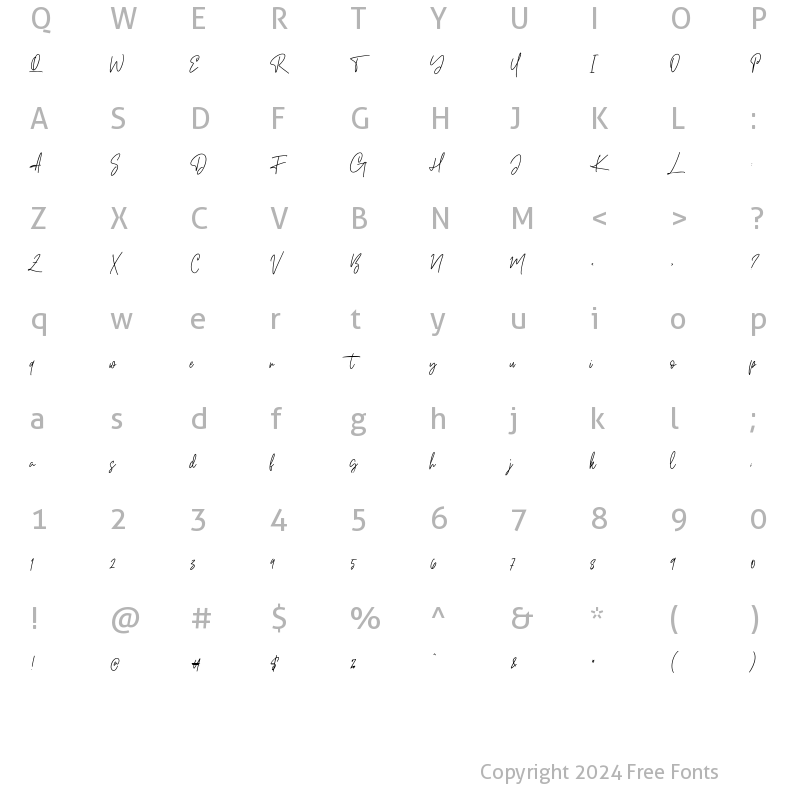 Character Map of Pillish Script Regular