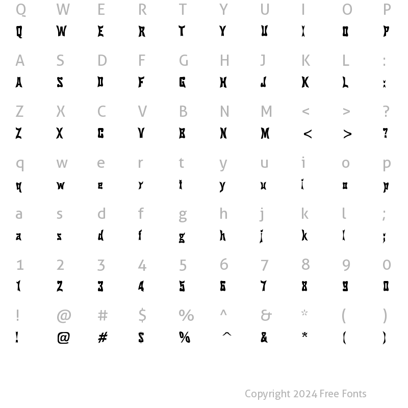 Character Map of Pinch Drunk Regular