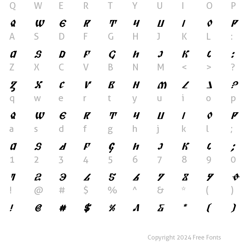 Character Map of Piper Pie Bold Italic Bold Italic