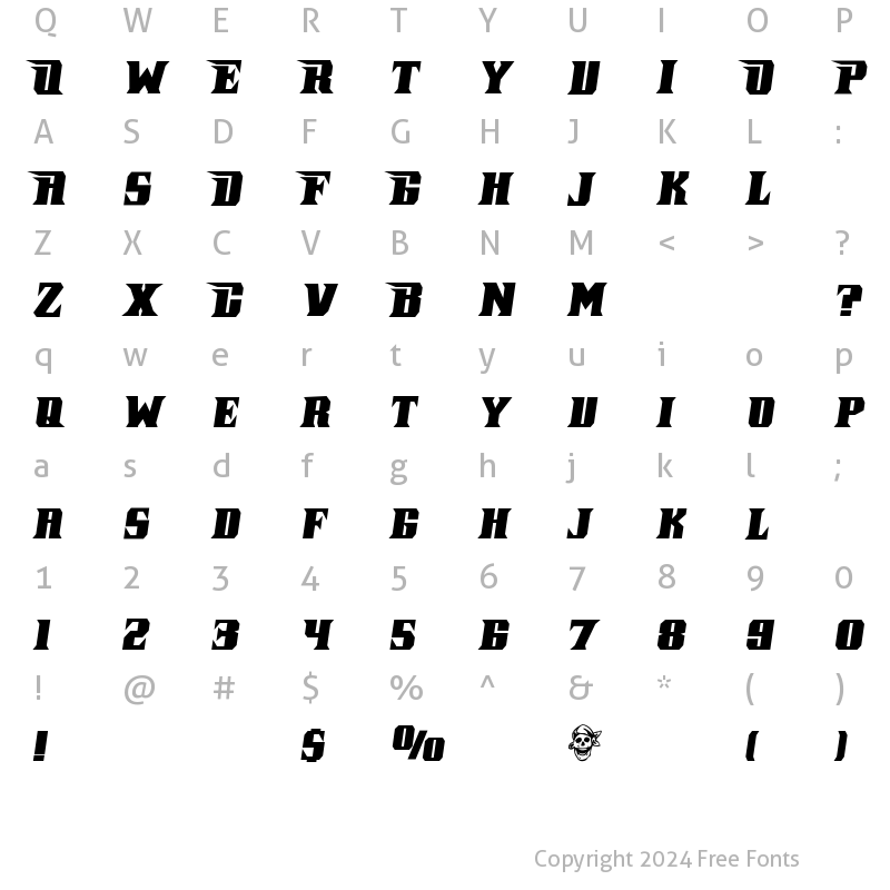 Character Map of Pirate Keg Italic Italic