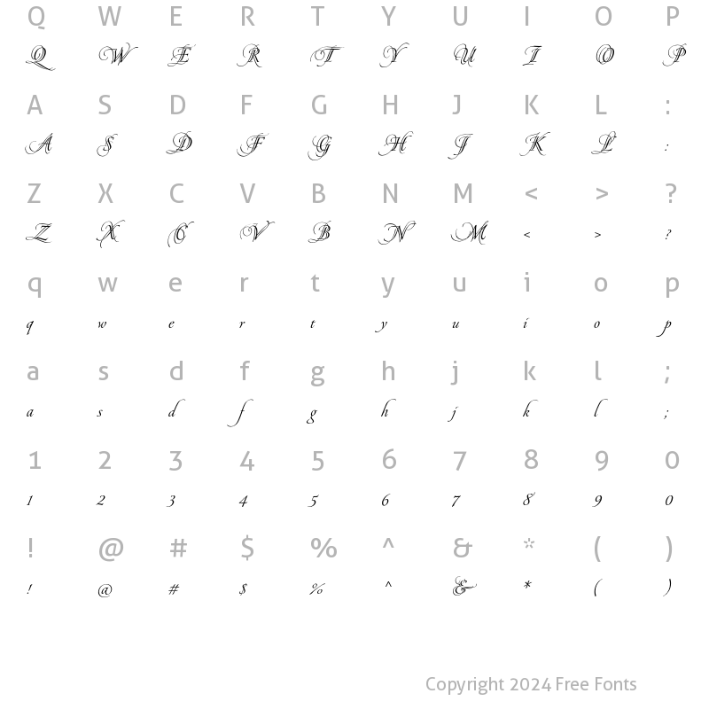 Character Map of Pirouette LT Std Regular