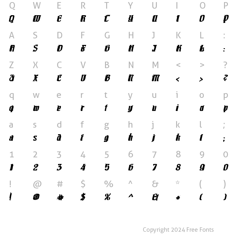 Character Map of Pittoresk Bold Oblique Regular