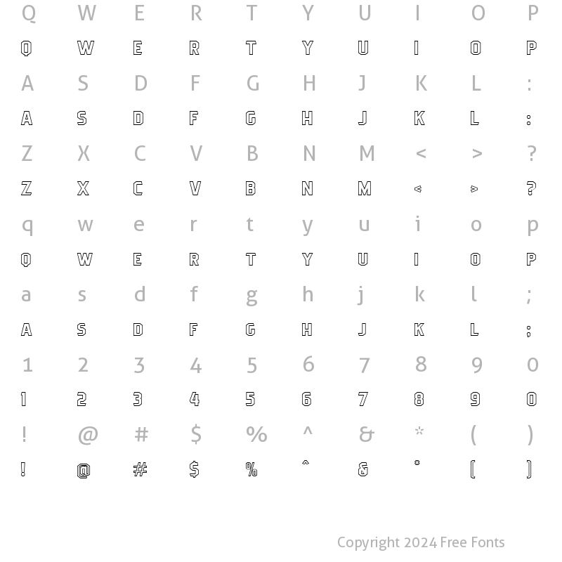 Character Map of Pittsbrook Outline Regular