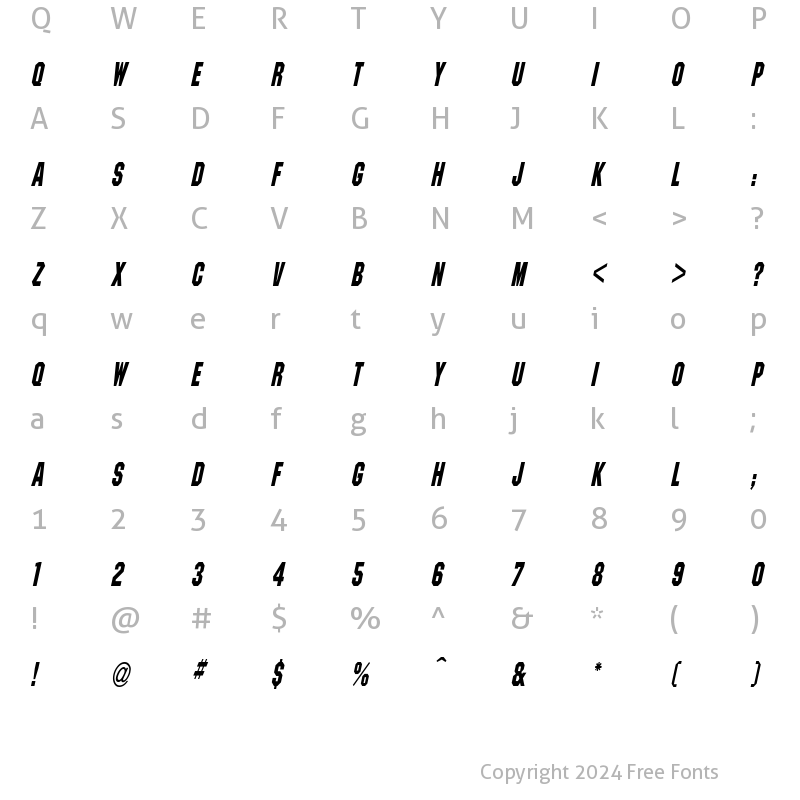 Character Map of PittsburghCondensed Oblique