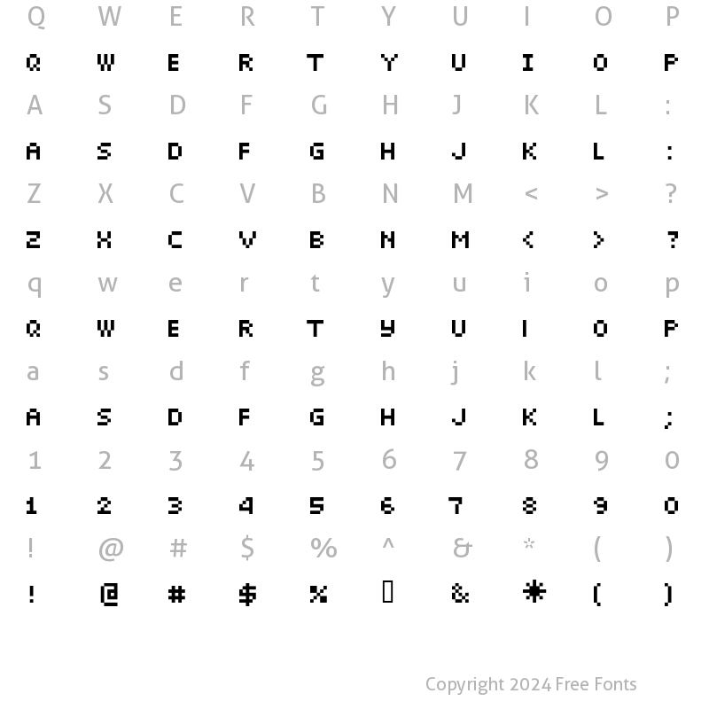 Character Map of Pixelette Regular